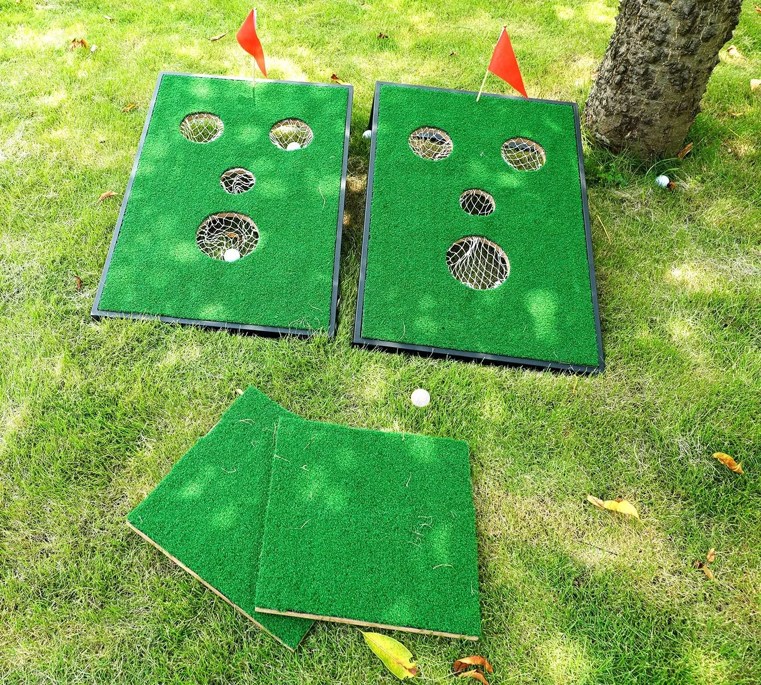 Golf Cornhole Game Set Combined Pong Game, Chipping Yard Game Boards with Chipping Mats & Golf Balls for Tailgate, Ideal Gift for Family, Golfer and Friends