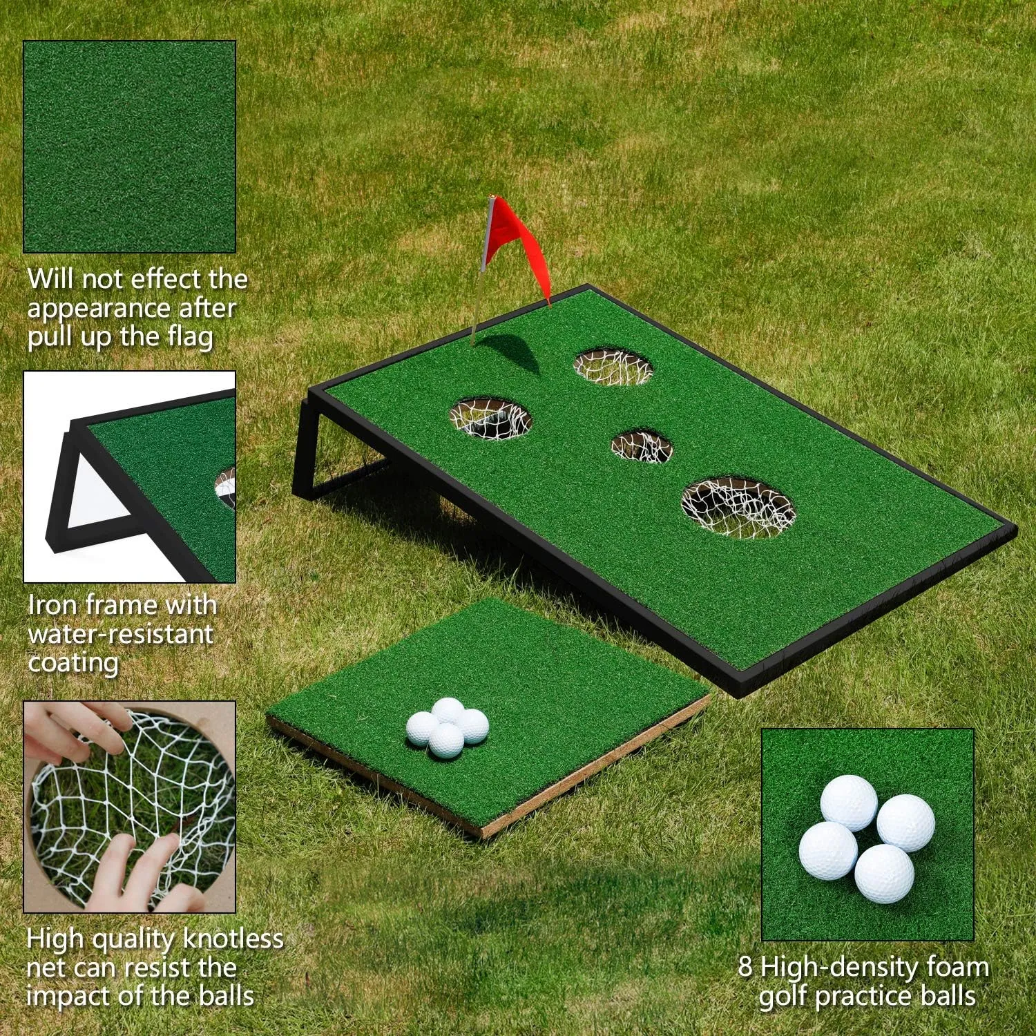 Golf Cornhole Game Set Combined Pong Game, Chipping Yard Game Boards with Chipping Mats & Golf Balls for Tailgate, Ideal Gift for Family, Golfer and Friends