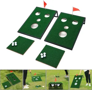 Golf Cornhole Game Set Combined Pong Game, Chipping Yard Game Boards with Chipping Mats & Golf Balls for Tailgate, Ideal Gift for Family, Golfer and Friends