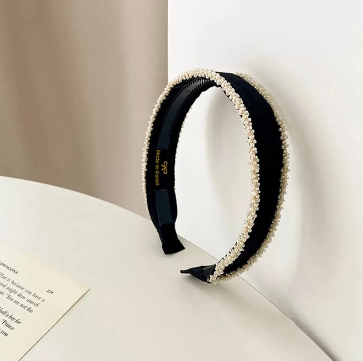 Gorgeous Rice Bead Velvet Headband - Black