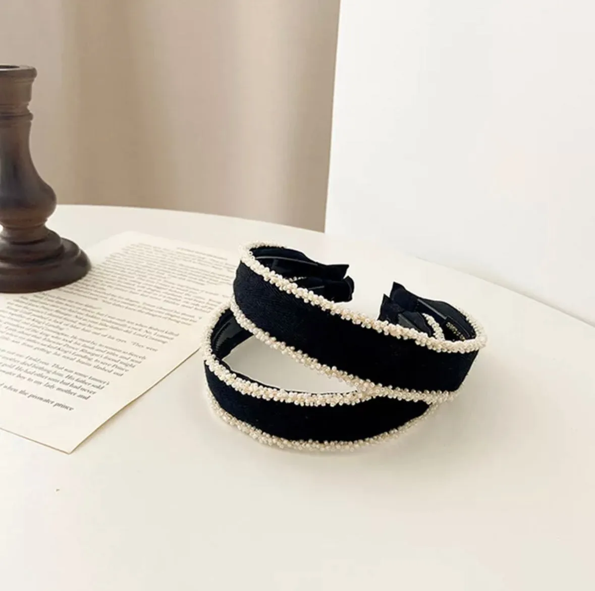 Gorgeous Rice Bead Velvet Headband - Black