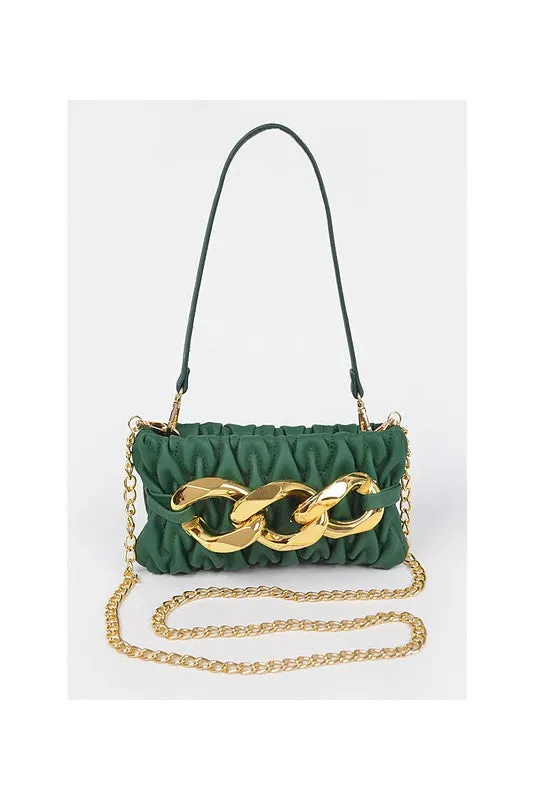 Green Quilted Big Chain Crossbody Bag