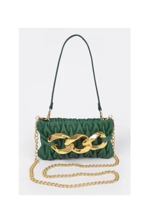 Green Quilted Big Chain Crossbody Bag
