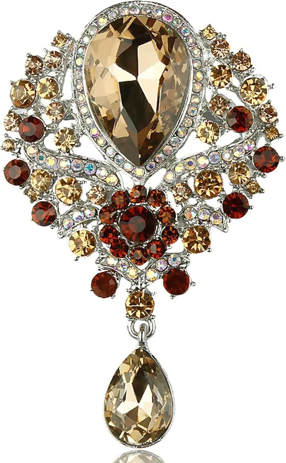 Gyn&Joy Women's Vintage Style Austrian Crystal Flower Teardrop Gorgeous Brooch Pin