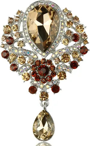 Gyn&Joy Women's Vintage Style Austrian Crystal Flower Teardrop Gorgeous Brooch Pin