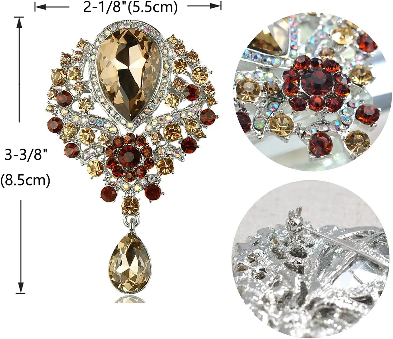 Gyn&Joy Women's Vintage Style Austrian Crystal Flower Teardrop Gorgeous Brooch Pin
