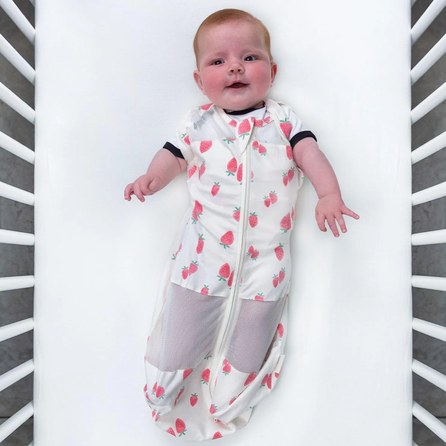 Happiest Baby Sleepea 5-Second Swaddle - 100% Organic Cotton Baby Swaddle Blanket - Doctor Designed Promotes Healthy Hip Development (Ivory Strawberries, X-Large)