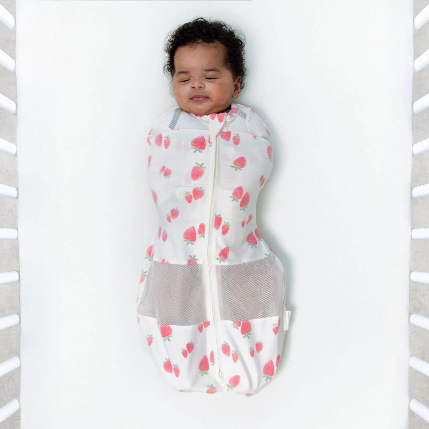 Happiest Baby Sleepea 5-Second Swaddle - 100% Organic Cotton Baby Swaddle Blanket - Doctor Designed Promotes Healthy Hip Development (Ivory Strawberries, X-Large)