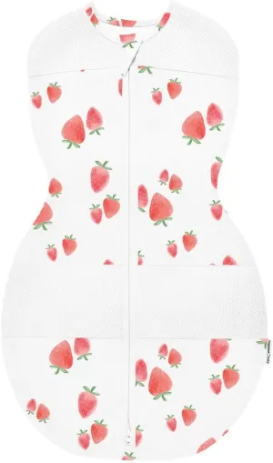 Happiest Baby Sleepea 5-Second Swaddle - 100% Organic Cotton Baby Swaddle Blanket - Doctor Designed Promotes Healthy Hip Development (Ivory Strawberries, X-Large)