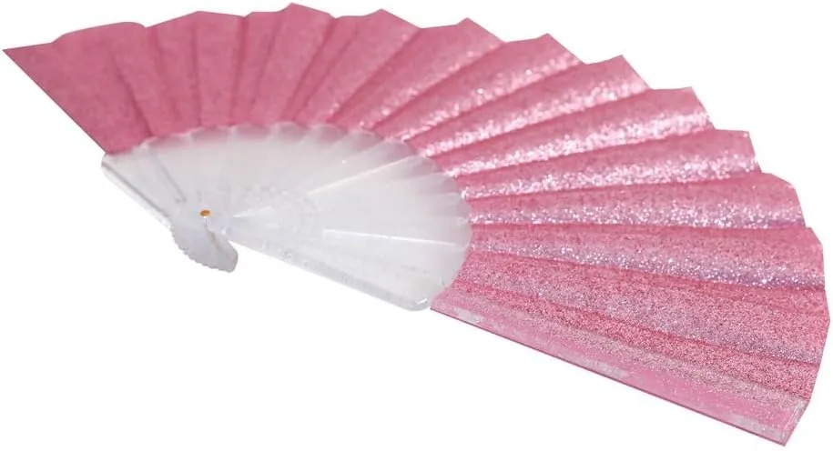 HeyToo Glitter Women Handheld Fan with Shining Transparent Fan Rib for Wedding,Church,Festival,Dance,Party Prom,Club,EDM Accessory Pink