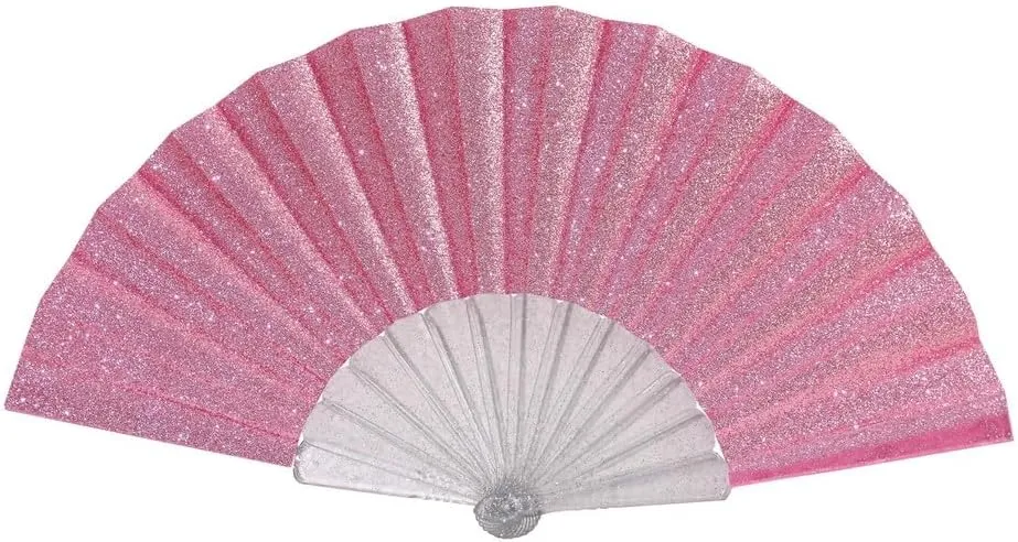 HeyToo Glitter Women Handheld Fan with Shining Transparent Fan Rib for Wedding,Church,Festival,Dance,Party Prom,Club,EDM Accessory Pink