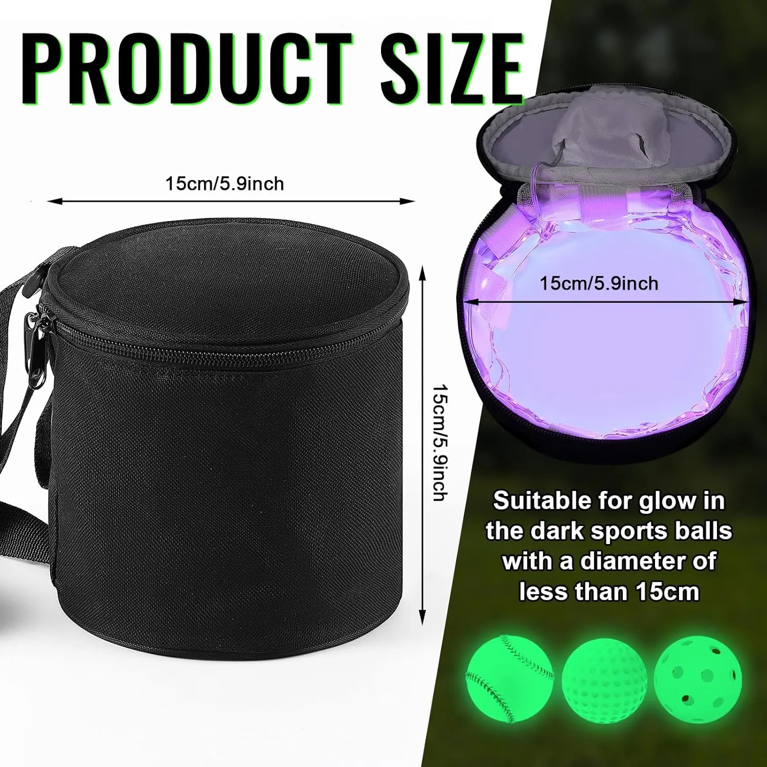 Hiboom UV Light Quick Glow Charger Large LED Recharging Bag for Glow in The Dark Kickball Dodgeball Soccer Football Basketball Volleyball in The Dark Game Teen Adult Sport Enthusiast