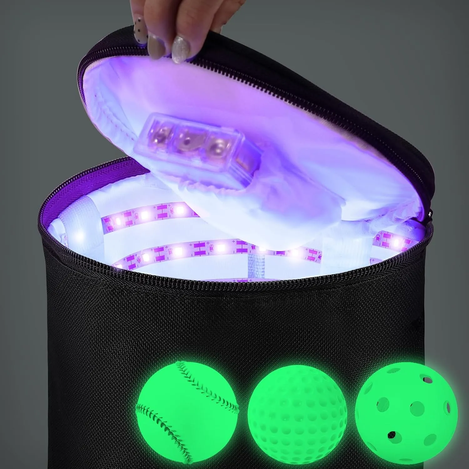 Hiboom UV Light Quick Glow Charger Large LED Recharging Bag for Glow in The Dark Kickball Dodgeball Soccer Football Basketball Volleyball in The Dark Game Teen Adult Sport Enthusiast