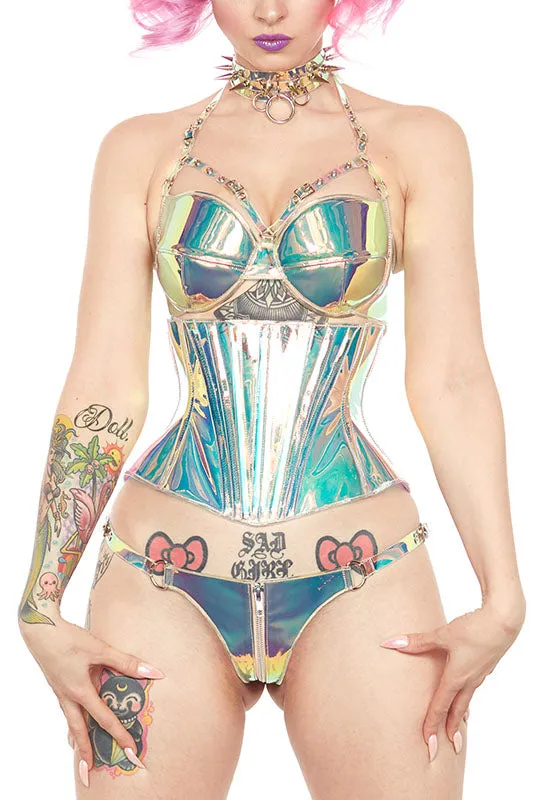 Holographic PVC Zipper buckle thong
