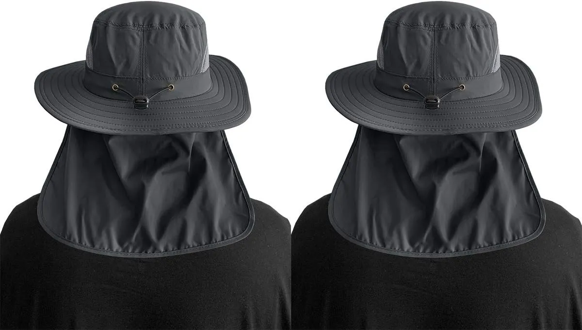 IYEBRAO 2 Pack Mens UV Protection Sun Hat with Neck Flap Summer Foldable Mesh Boonie Cap for Fishing Hiking Garden Work