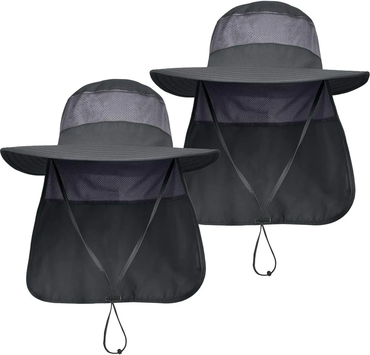 IYEBRAO 2 Pack Mens UV Protection Sun Hat with Neck Flap Summer Foldable Mesh Boonie Cap for Fishing Hiking Garden Work