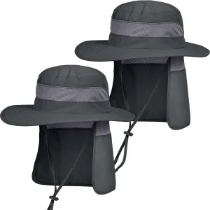 IYEBRAO 2 Pack Mens UV Protection Sun Hat with Neck Flap Summer Foldable Mesh Boonie Cap for Fishing Hiking Garden Work