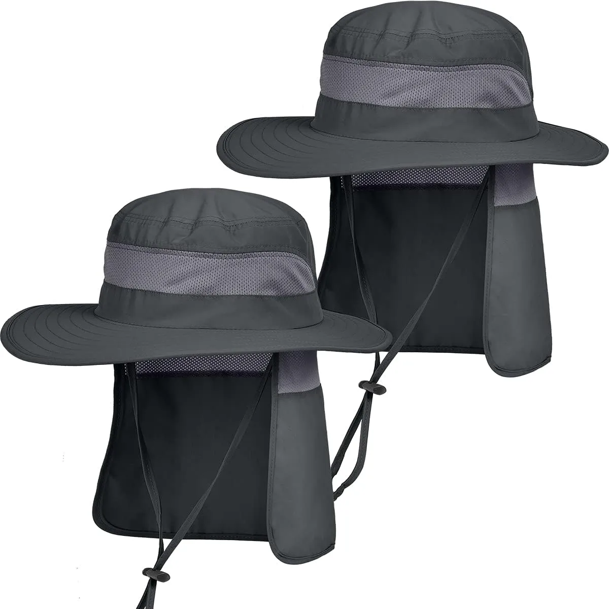 IYEBRAO 2 Pack Mens UV Protection Sun Hat with Neck Flap Summer Foldable Mesh Boonie Cap for Fishing Hiking Garden Work