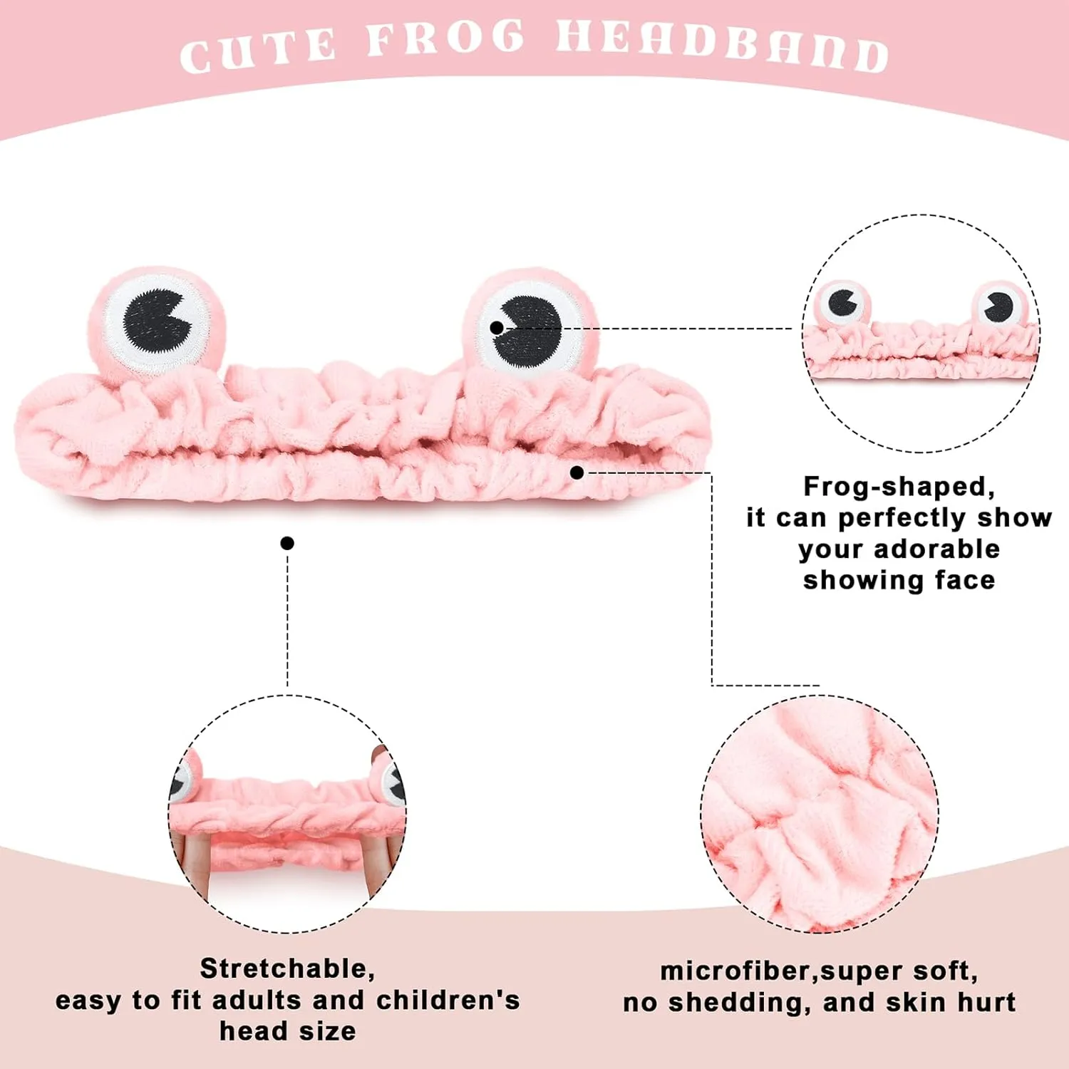 Jowmoy Pink Frog Eye Elastic Headband - Versatile for Spa, Skincare, Makeup, Face Wash, Fun Gift for Women (1 Pack)