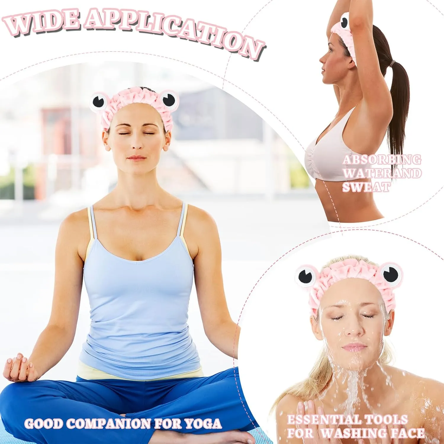 Jowmoy Pink Frog Eye Elastic Headband - Versatile for Spa, Skincare, Makeup, Face Wash, Fun Gift for Women (1 Pack)