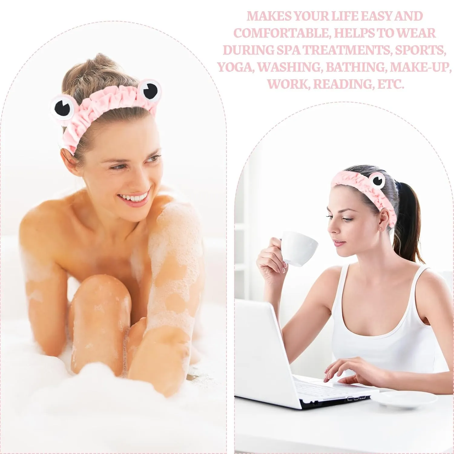 Jowmoy Pink Frog Eye Elastic Headband - Versatile for Spa, Skincare, Makeup, Face Wash, Fun Gift for Women (1 Pack)
