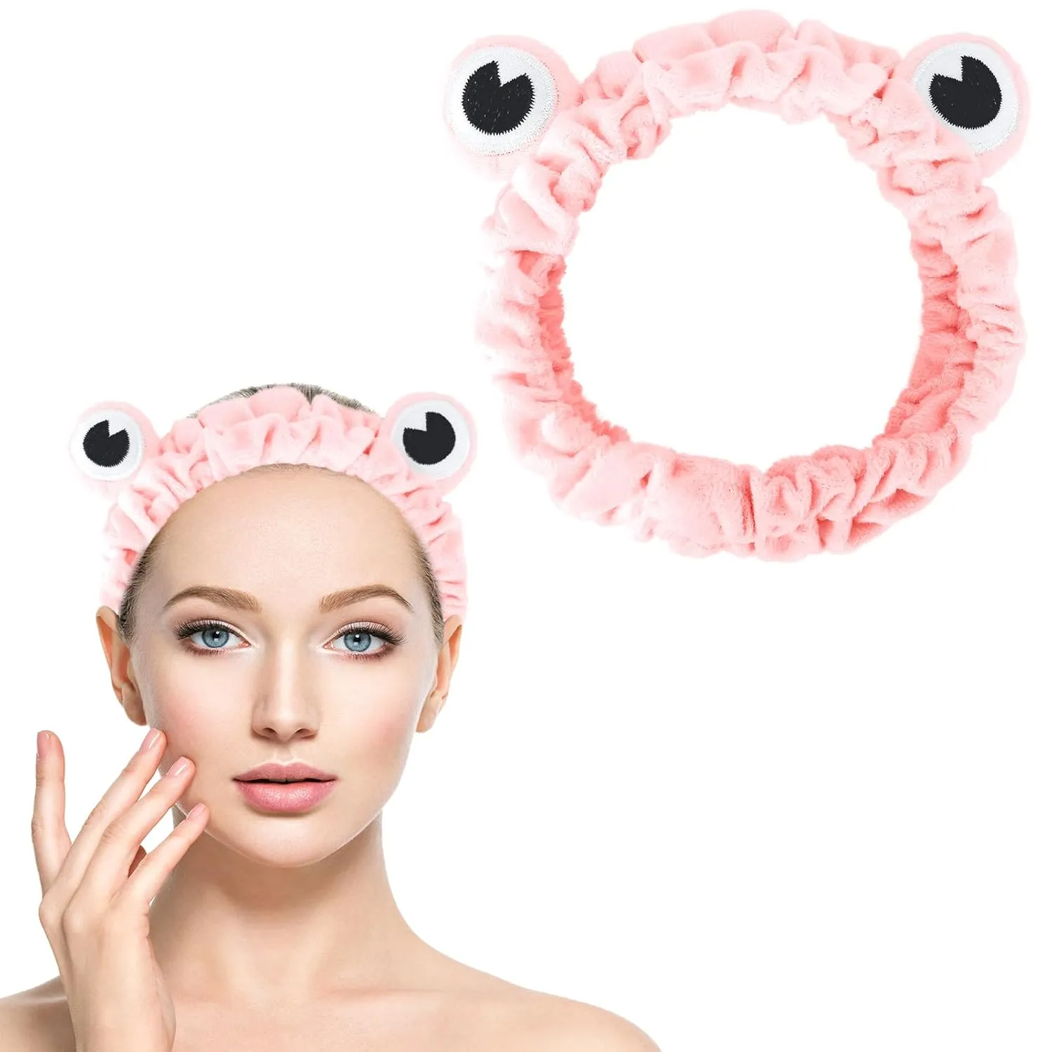 Jowmoy Pink Frog Eye Elastic Headband - Versatile for Spa, Skincare, Makeup, Face Wash, Fun Gift for Women (1 Pack)