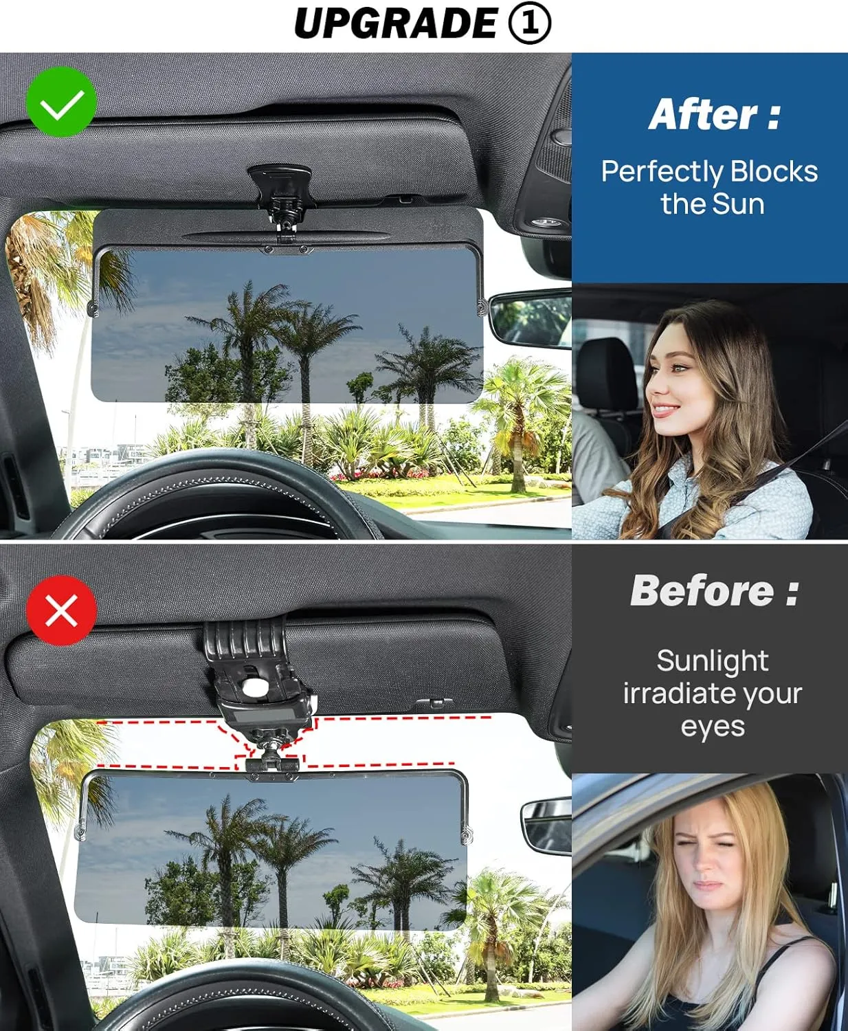 JOYTUTUS Sun Visor Extender for Car - Universal Anti-Glare Polarized UV400 Protection, Easy to Install, Safe Driving Extension for Glare/UV Ray/Stray Light