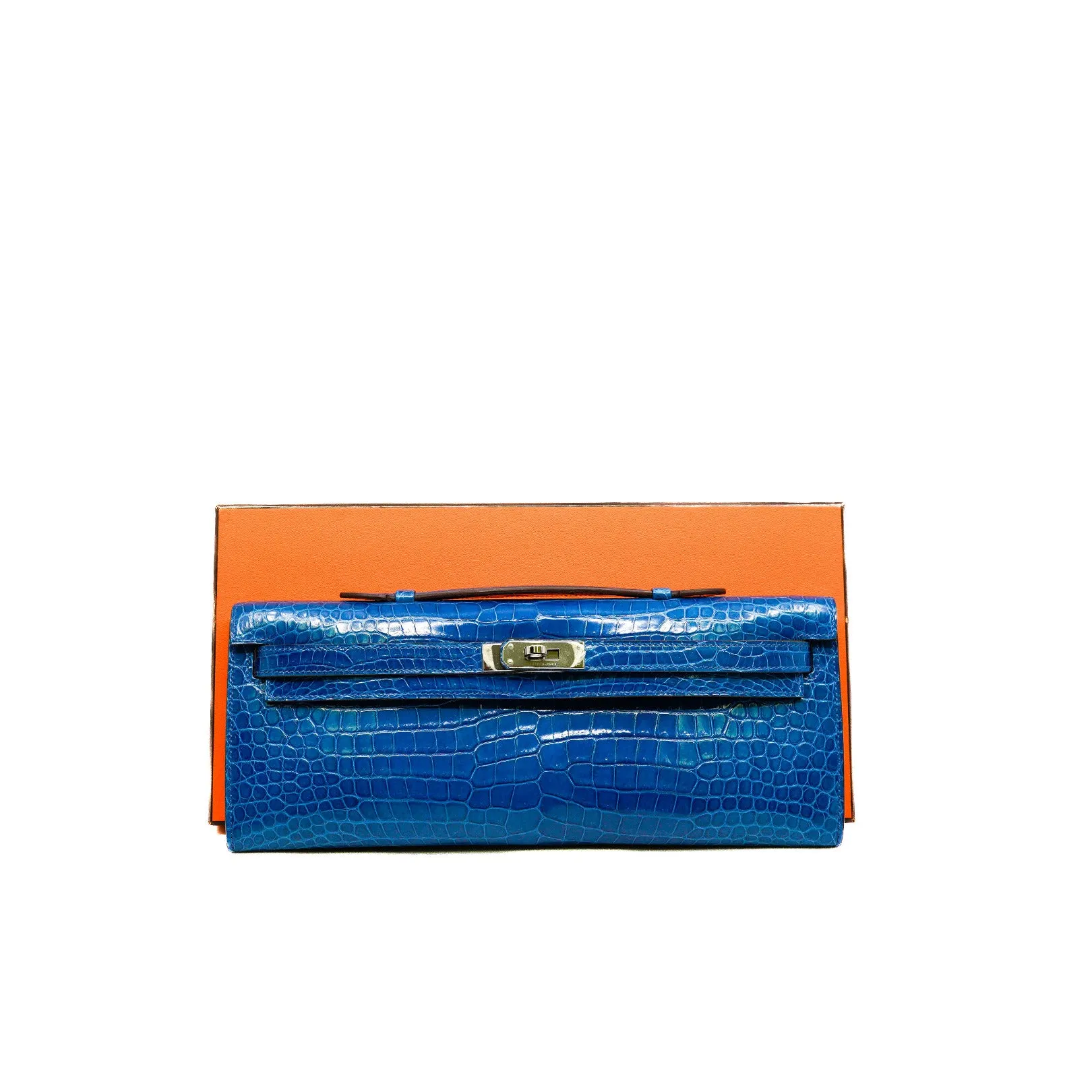 Kelly Cut Pochette 7Q Mykonos In Shiny Niloticus Crocodile PHW Stamp T