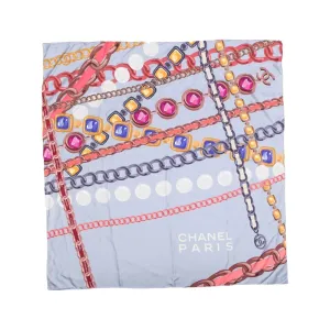 Light Blue Chain Motif Silk Scarf