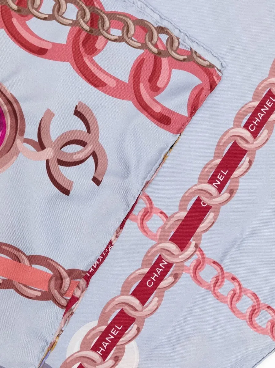 Light Blue Chain Motif Silk Scarf