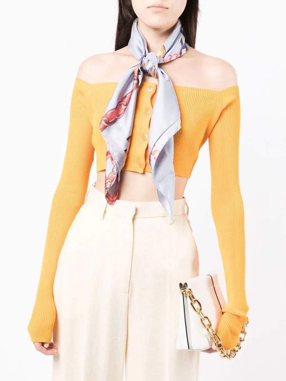 Light Blue Chain Motif Silk Scarf