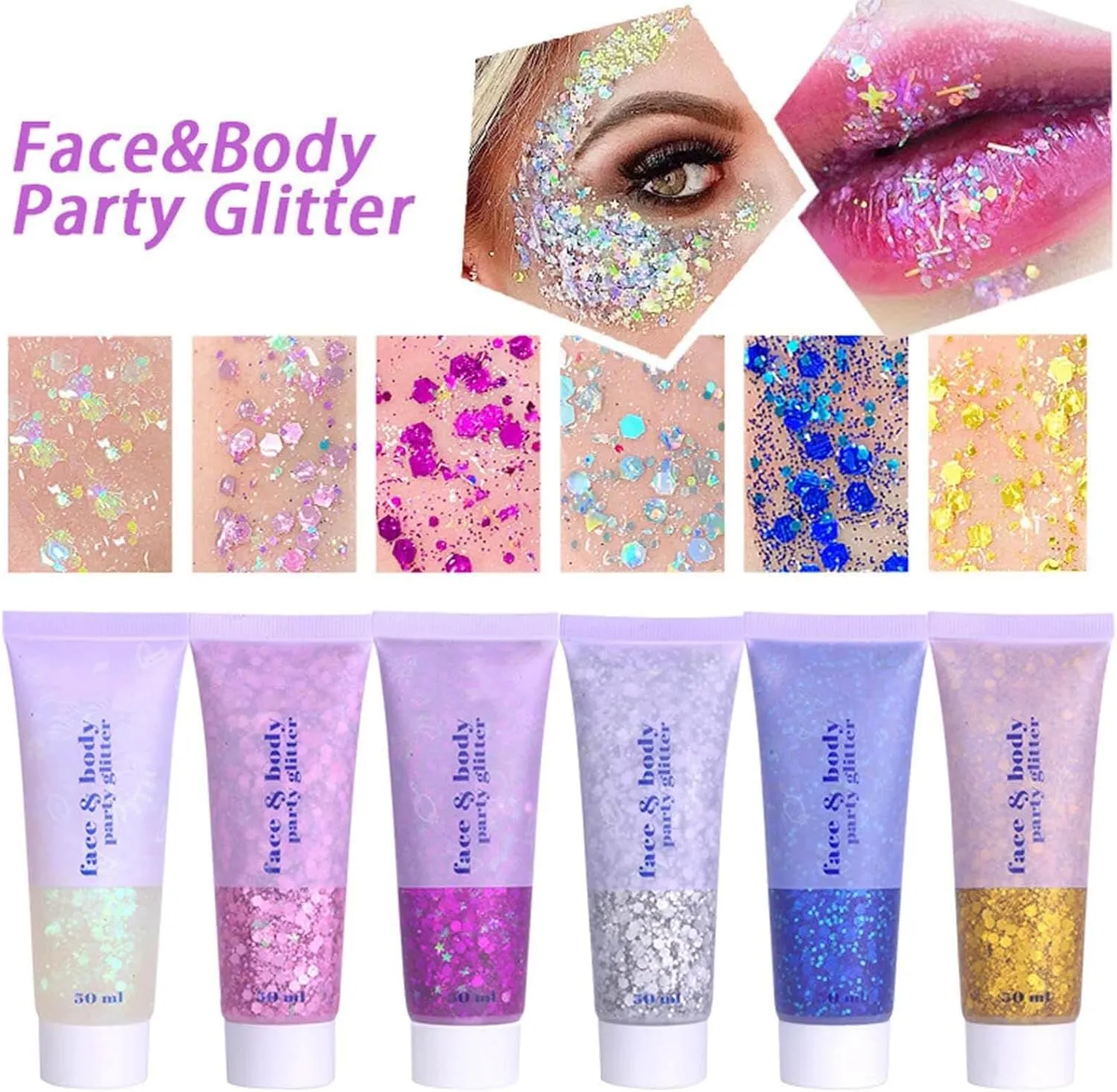 MEICOLY Clear White Body Glitter,Mardi Gras Face Glitter Makeup for Kids Women,Face Glitter for Running,Sparkly Chunky Hair Glitter,Singer Concert Festival Rave Accessories,Mermaid Glitter Face Paint