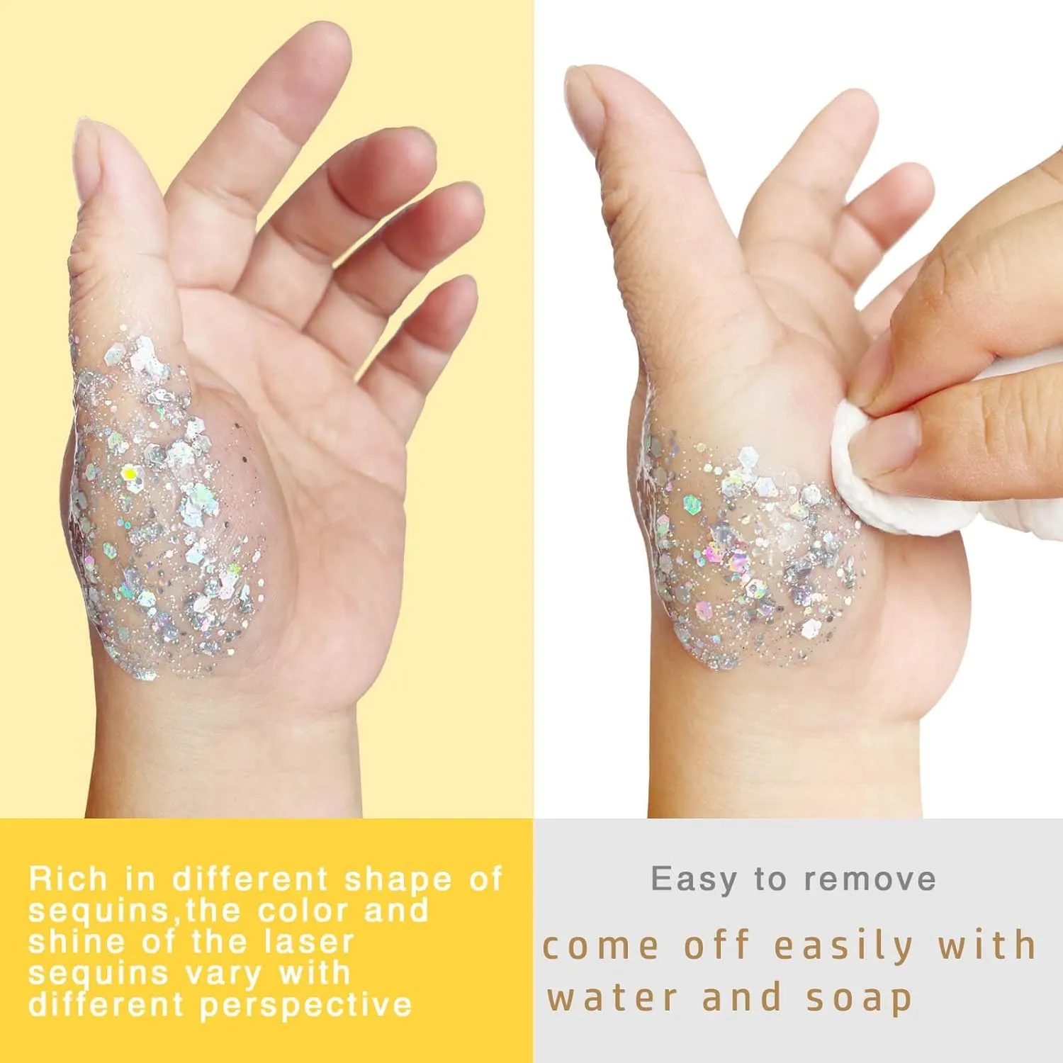MEICOLY Clear White Body Glitter,Mardi Gras Face Glitter Makeup for Kids Women,Face Glitter for Running,Sparkly Chunky Hair Glitter,Singer Concert Festival Rave Accessories,Mermaid Glitter Face Paint