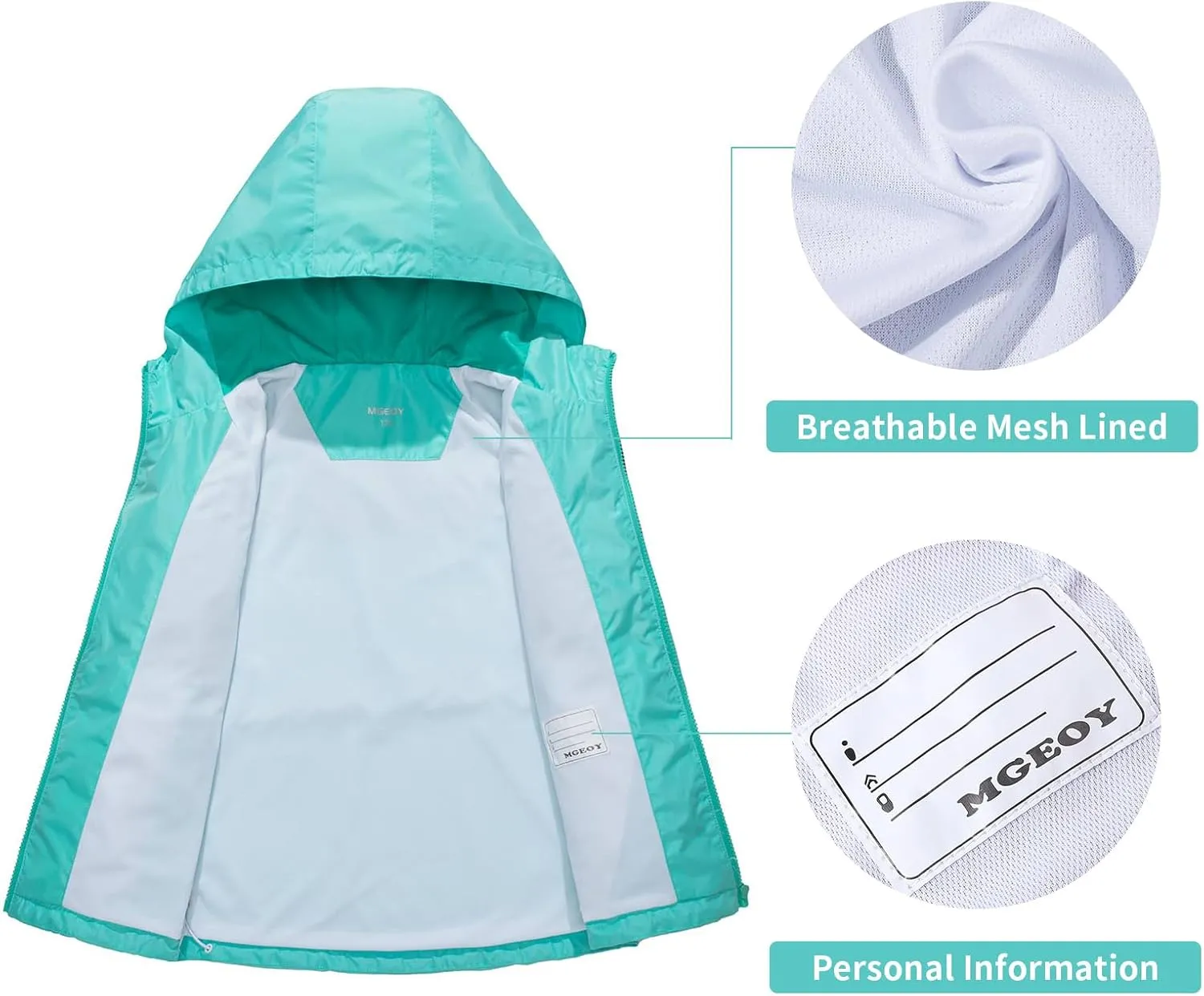 MGEOY Kids Rain Jackets Waterproof with Hood Lightweight Rain Coats for Girls Boys