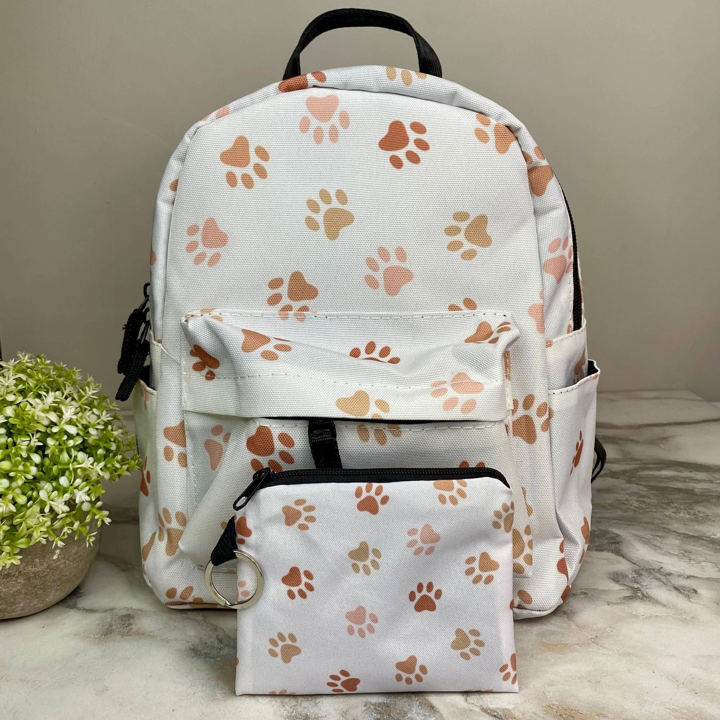 Mini Backpack & Mini Pouch Bundled Set - Dog Paw Tan