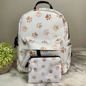 Mini Backpack & Mini Pouch Bundled Set - Dog Paw Tan