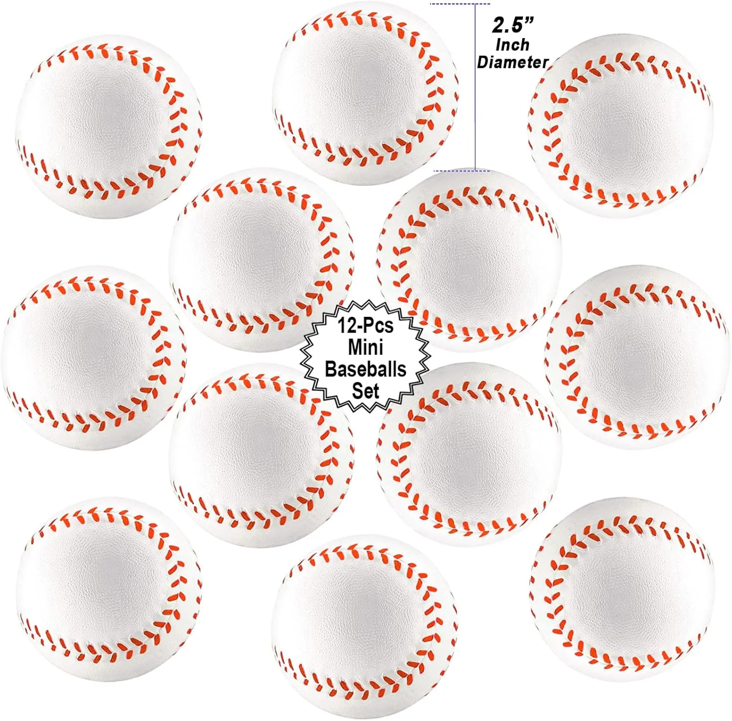 Mini Sports Balls for Kids Party Favor Toy, Soccer Ball, Basketball, Football, Baseball (12 Pack) Squeeze Foam for Stress, Anxiety Relief, Relaxation. (12 Pack (Baseballs))