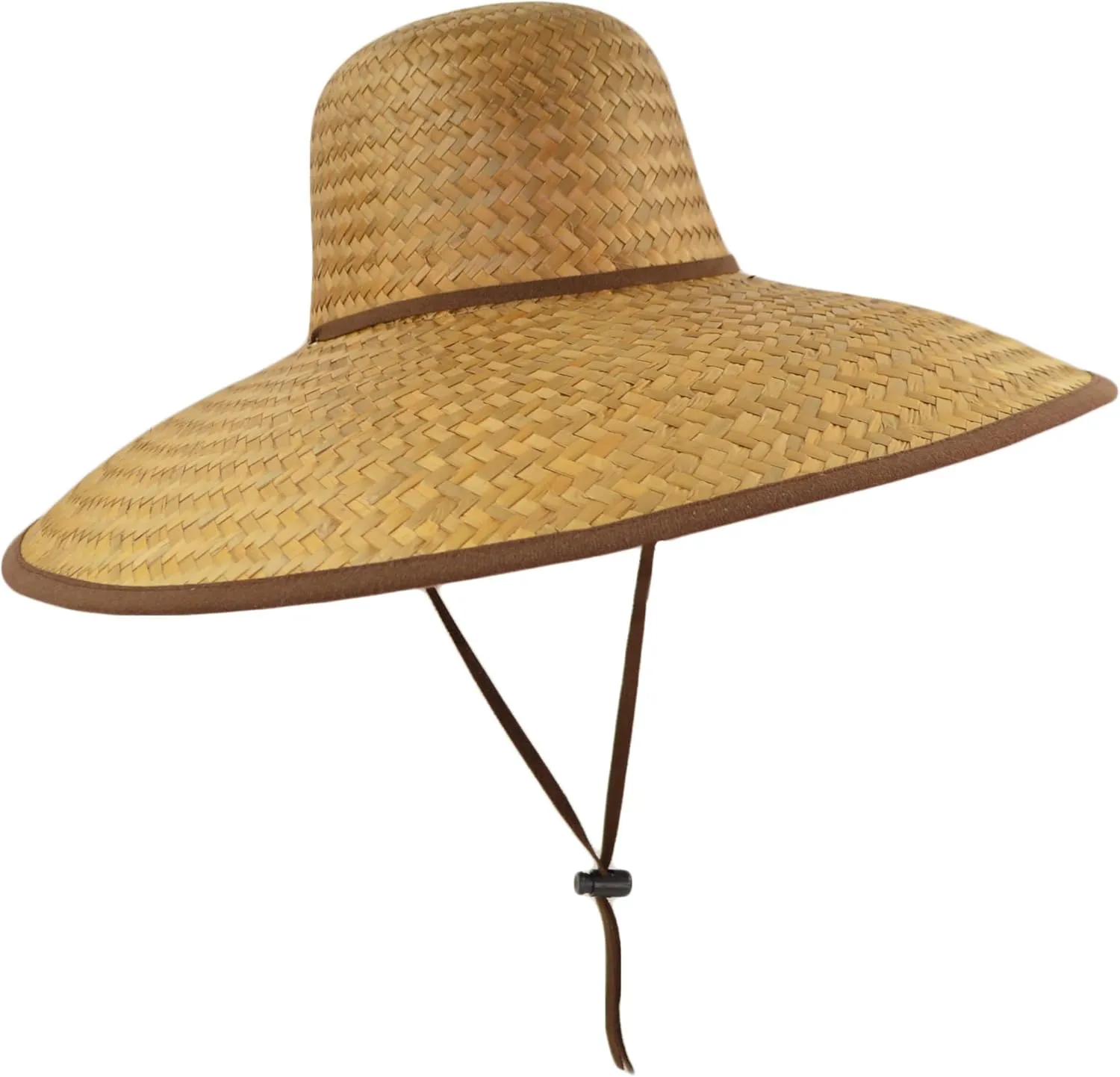 Natural Mexican Palm Leaf Straw Extra Wide Brim Lifeguard Sun Hat with Chin Strap
