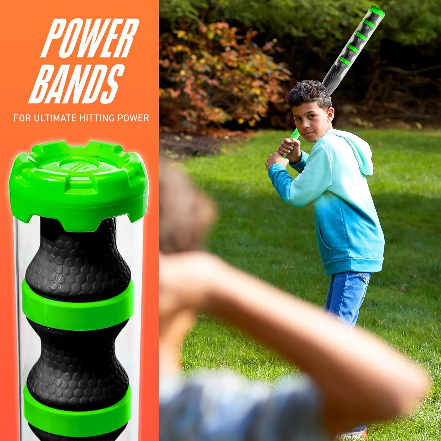 NERF Power Blast Kids Baseball Bat and Ball Set - Kids Plastic Bat with Extra Grip   Power Bands