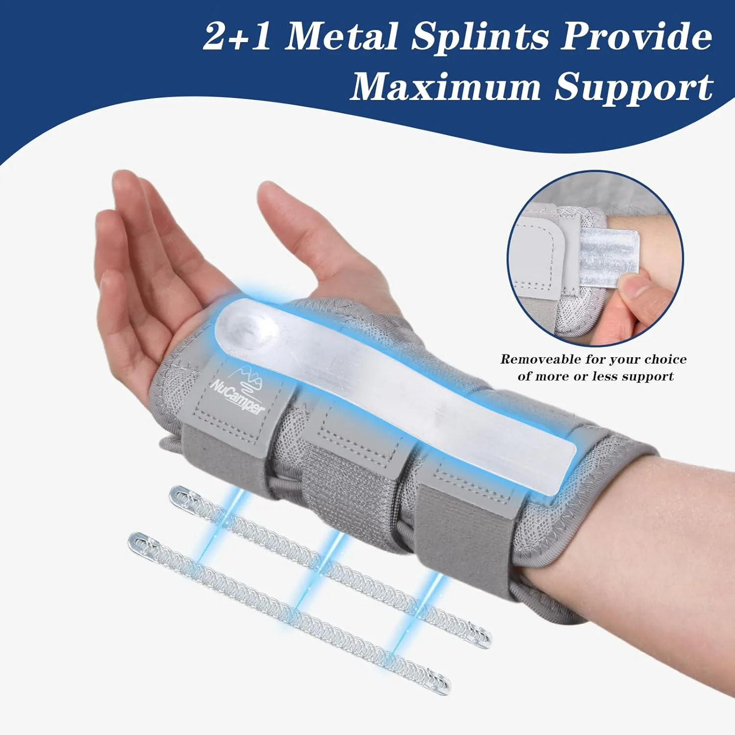 NuCamper Carpal Tunnel Wrist Brace Night Support for Men & Women, Adjustable Wrist Splint with 3 Straps and Metal Splint Stabilizer, Hand Brace for Pain Relief, Tendinitis, Arthritis - Left Hand,L/XL
