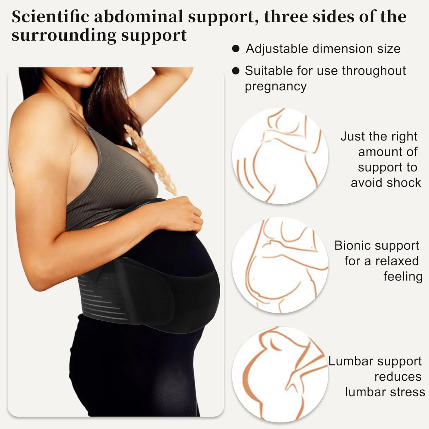 Pregnancy Belly Band, Breathable Belly Support Brace, Pregnancy Support Belt, Lightweight Abdominal Binder, for Abdomen, Pelvis, Black, Large, 1 Set