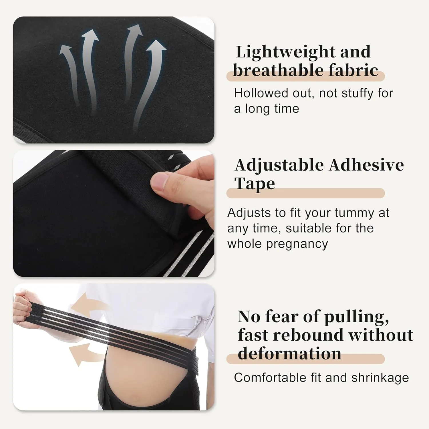 Pregnancy Belly Band, Breathable Belly Support Brace, Pregnancy Support Belt, Lightweight Abdominal Binder, for Abdomen, Pelvis, Black, Large, 1 Set