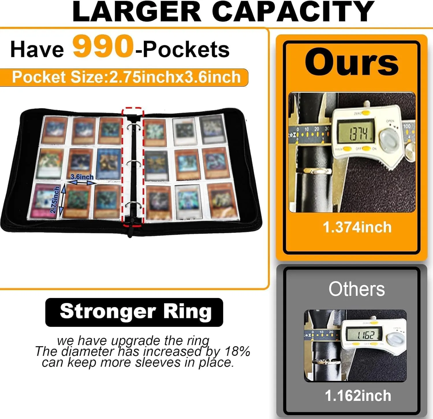 Premium Binder Compatible with Lorcana Tarding Cards 990 Pockets Collectible Card Holder for Sports Cards and other TCG Trading Cards with 55 Sleeves.