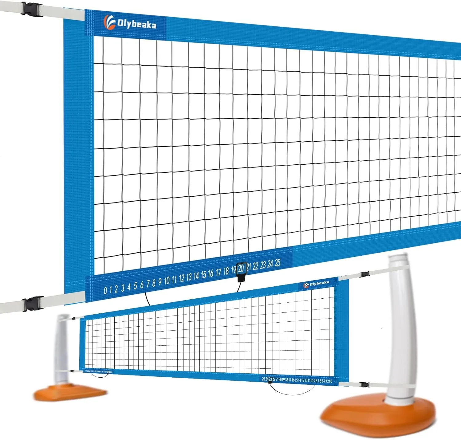 Reinforced Anti-UV Replacement Pool Volleyball Net with Scoring Clamps, 15-29 ft Adjustable Length - Easy Set Up and Long Lasting