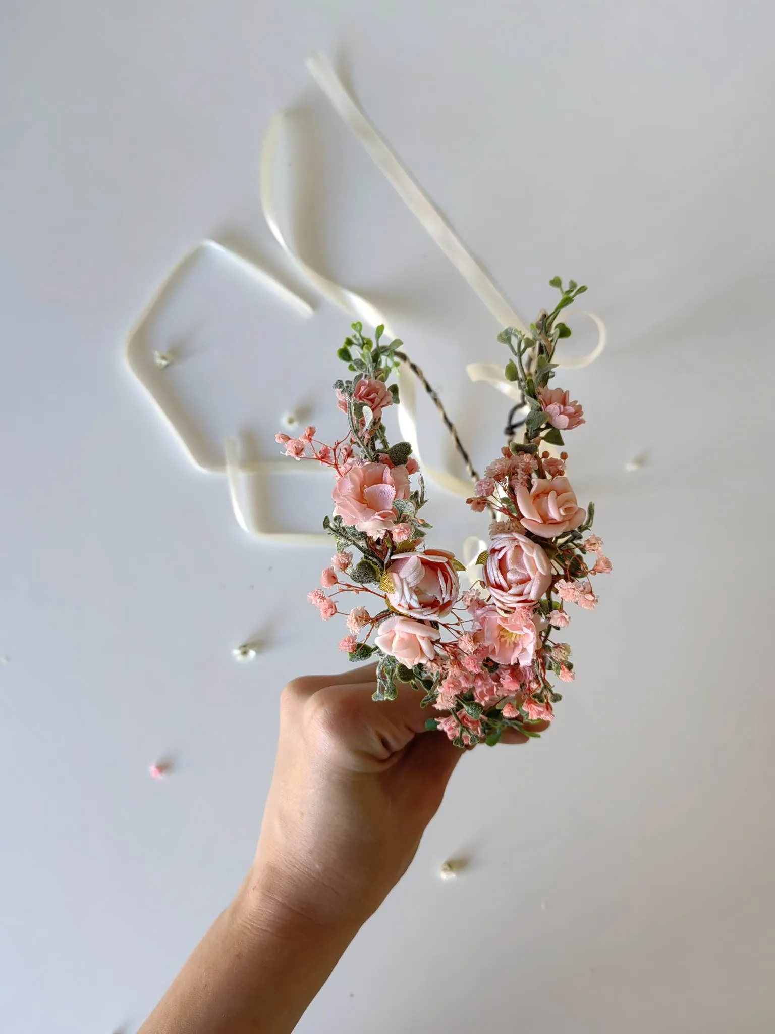 Romantic flower wreath with peonies