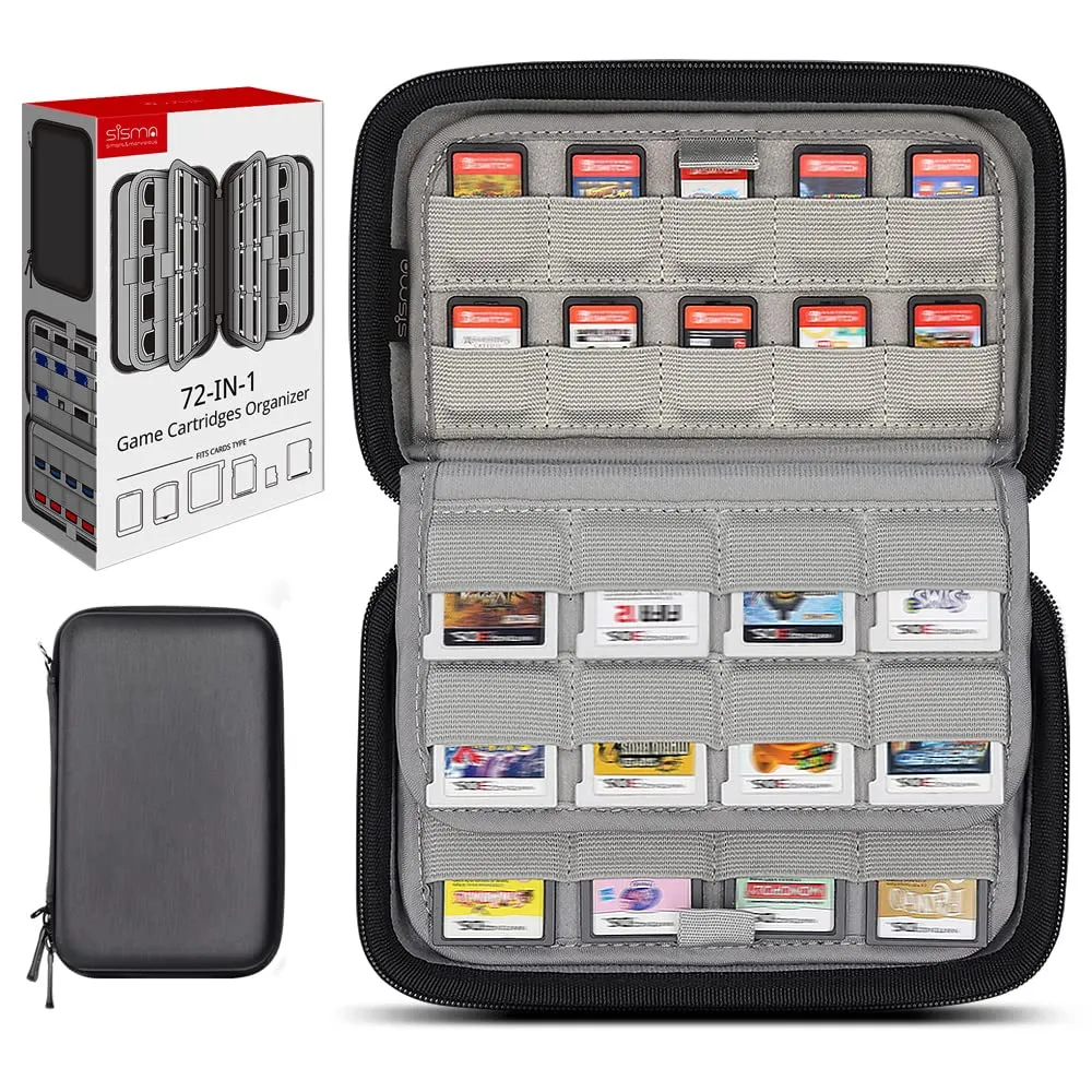 sisma 72 Game Case Compatible with Nintendo Game Cartridges Fits 40 Switch Games & 32 DS 3DS Games, Game Card Holders Organizer Storage Bag