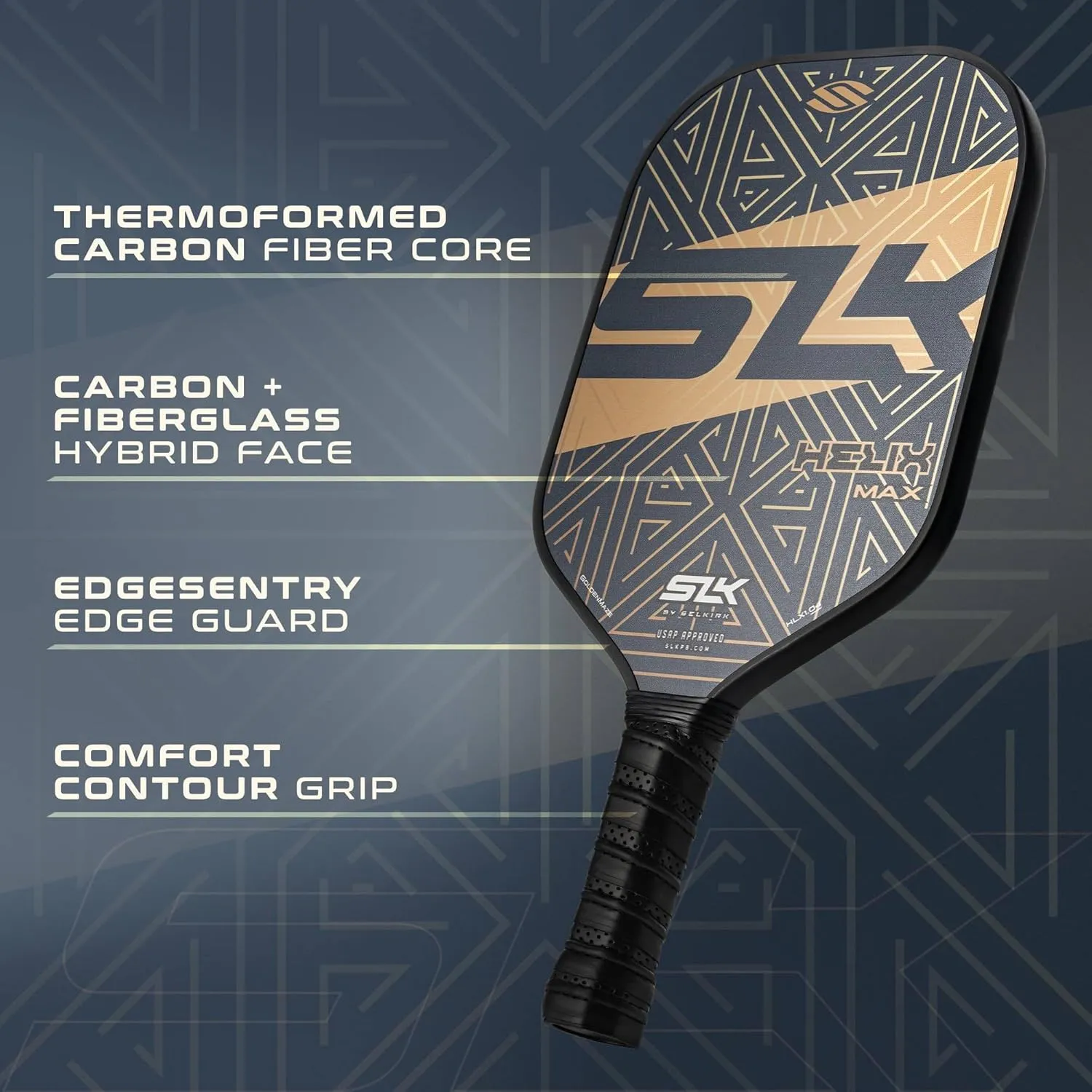 SLK Helix Pro Pickleball Paddle | Carbon Fiber & Fiberglass Hybrid Face | Thermoformed Carbon Fiber Core | Unmatched Control