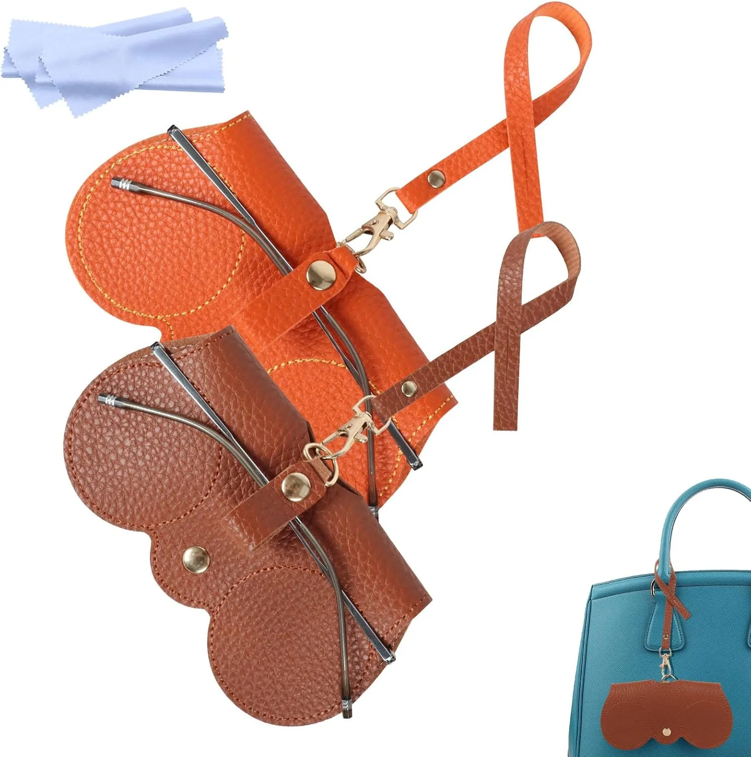 Soft Leather Sunglasses Bag, Portable Leather Glasses Case Holder Sunglasses Pouch, glasses Organizer Bag with Strap