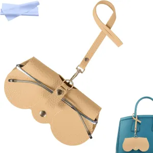 Soft Leather Sunglasses Bag, Portable Leather Glasses Case Holder Sunglasses Pouch, glasses Organizer Bag with Strap