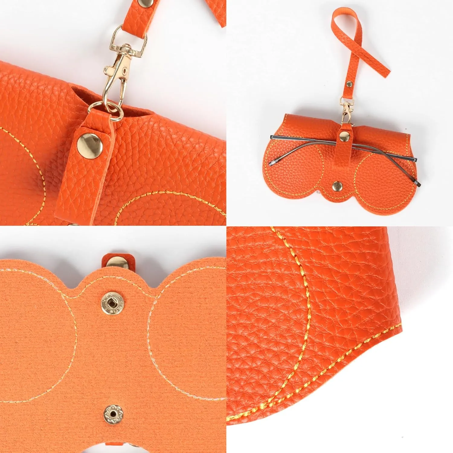Soft Leather Sunglasses Bag, Portable Leather Glasses Case Holder Sunglasses Pouch, glasses Organizer Bag with Strap